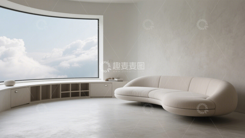 高清大图下载【趣麦麦图】极简弧形窗云端客厅2