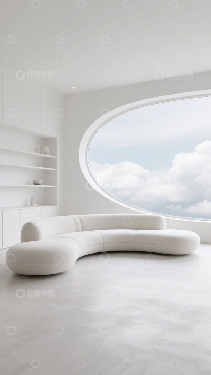 高清大图下载【趣麦麦图】极简弧形窗云端客厅3