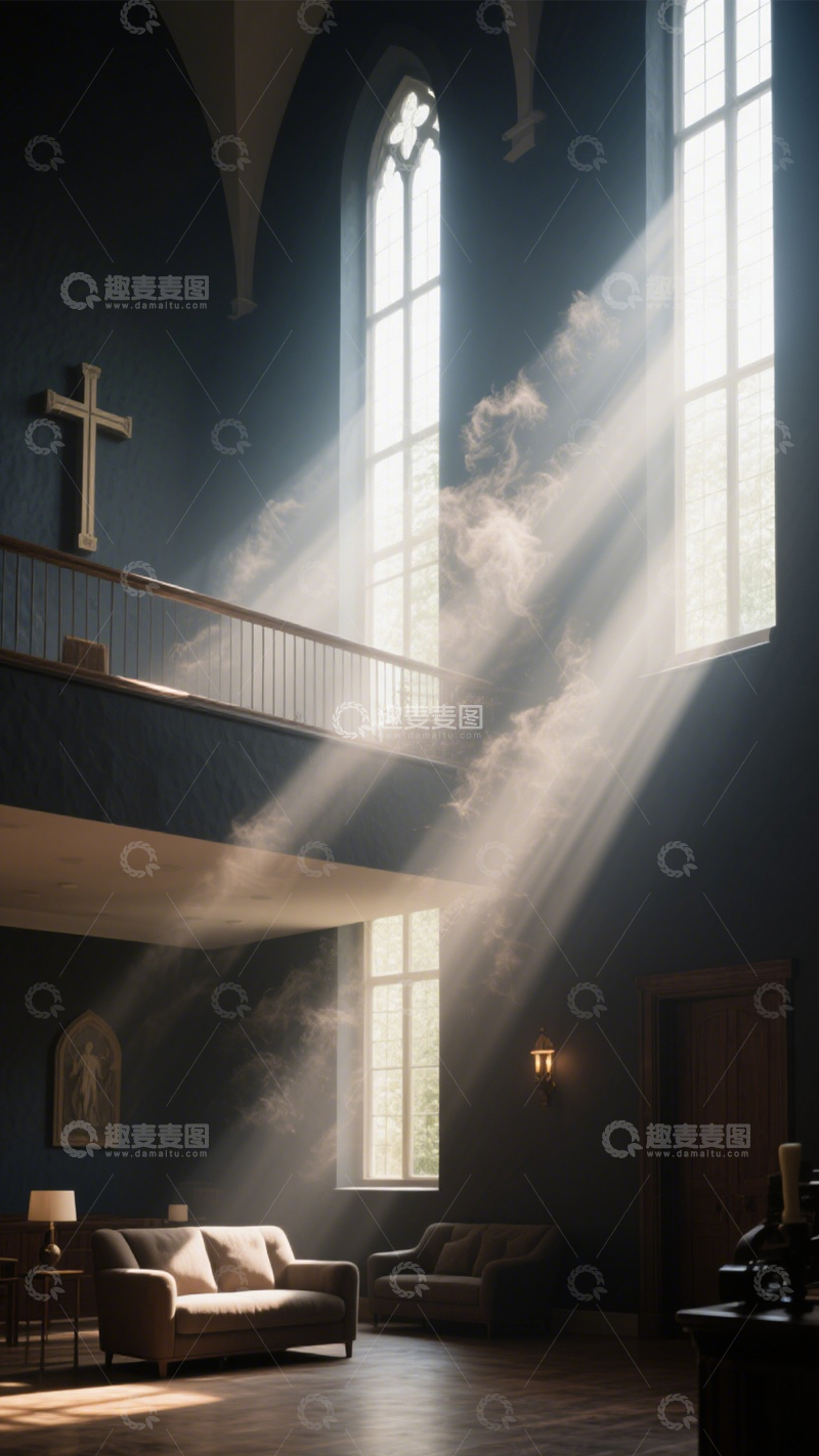 高清大图下载【趣麦麦图】光影哥特窗教堂空间3