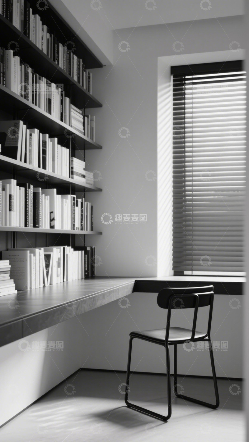 高清大图下载【趣麦麦图】黑白极简静谧书房