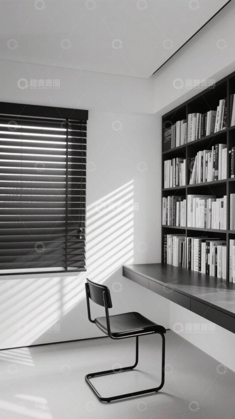 高清大图下载【趣麦麦图】黑白极简静谧书房3