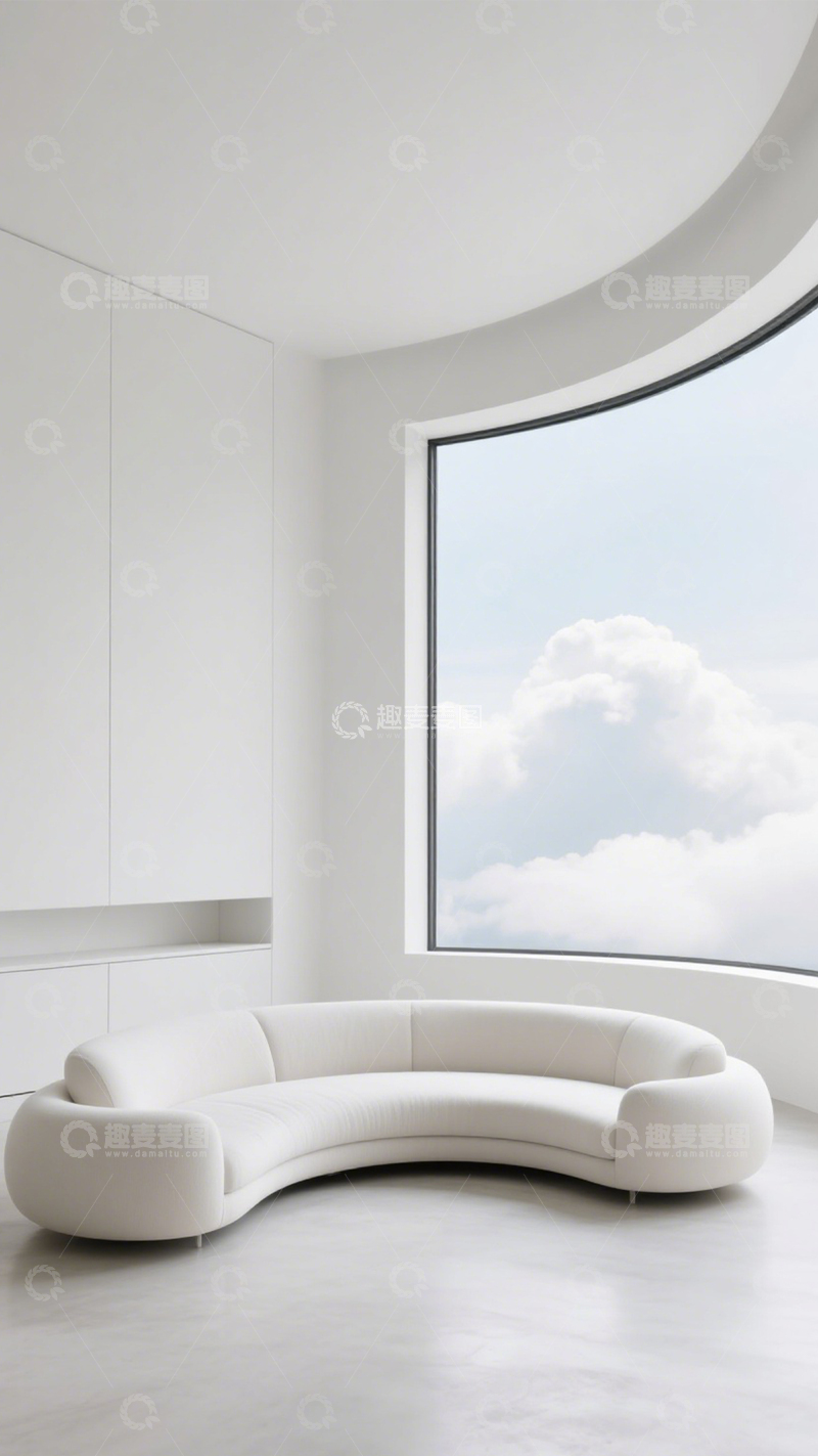 高清大图下载【趣麦麦图】极简弧形窗云端客厅