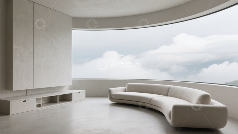 高清大图下载【趣麦麦图】极简弧形窗云端客厅1