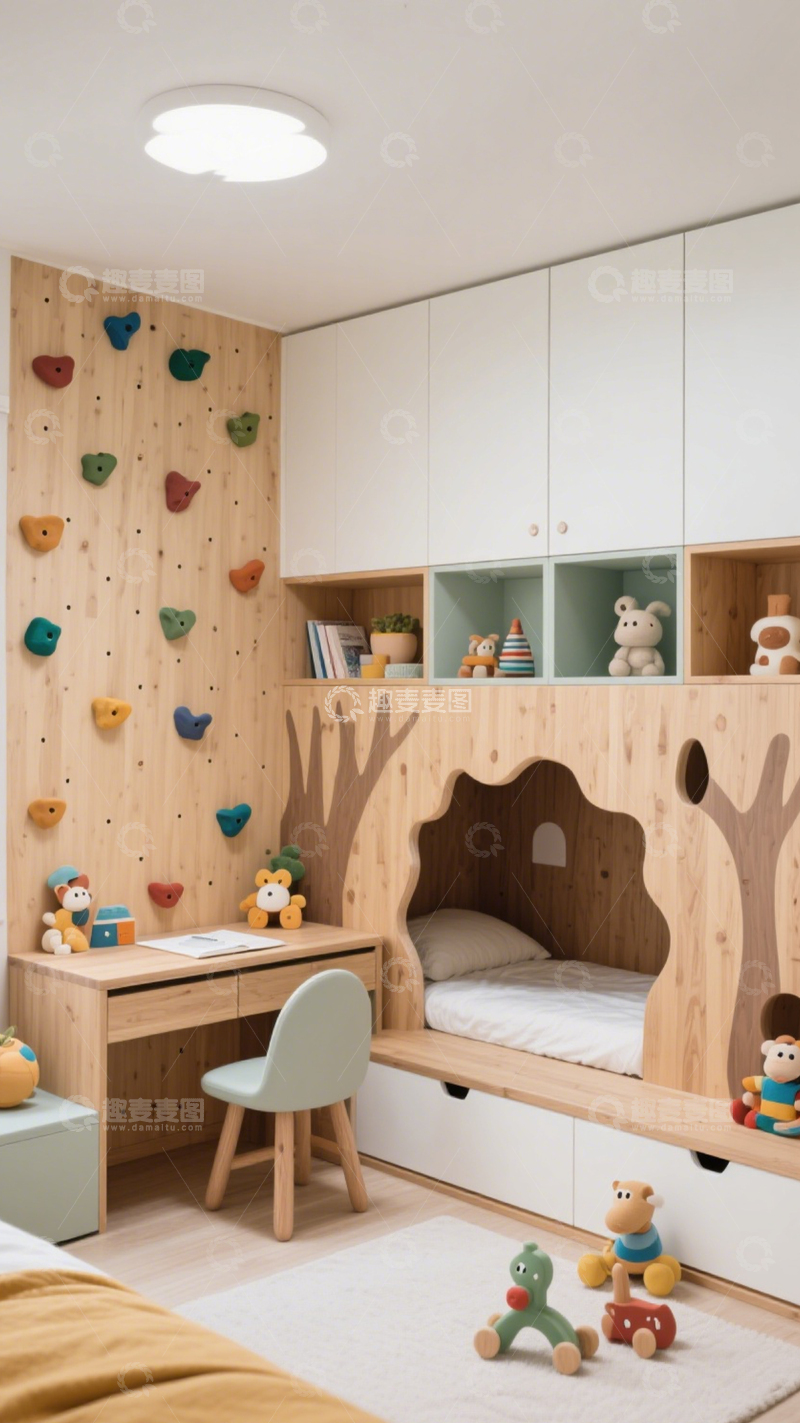 高清大图下载【趣麦麦图】童趣原木树屋儿童房1