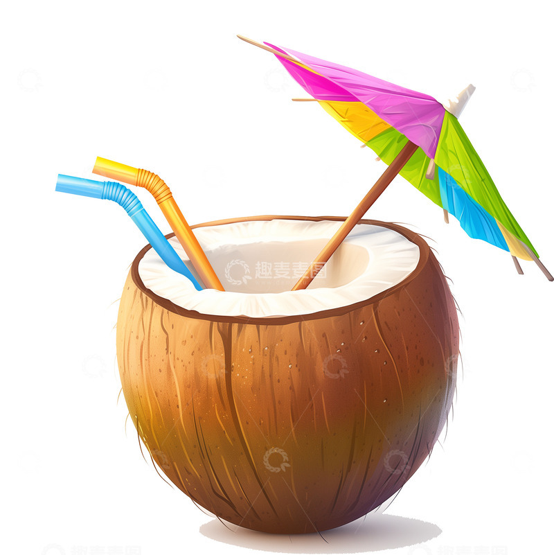 高清大图下载【趣麦麦图】夏日风情椰子鸡尾酒插画
