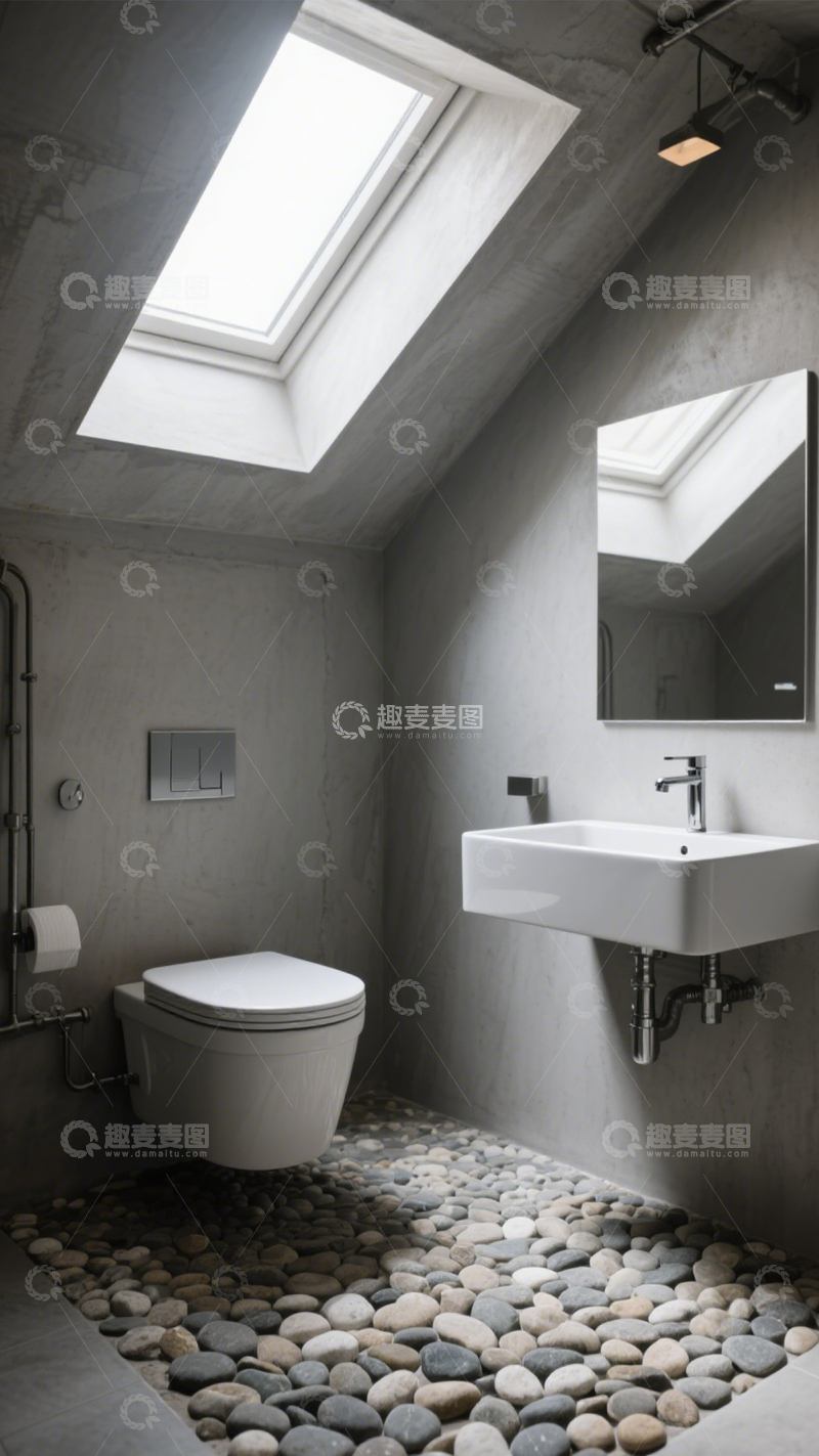 高清大图下载【趣麦麦图】工业风阁楼天窗卫浴1
