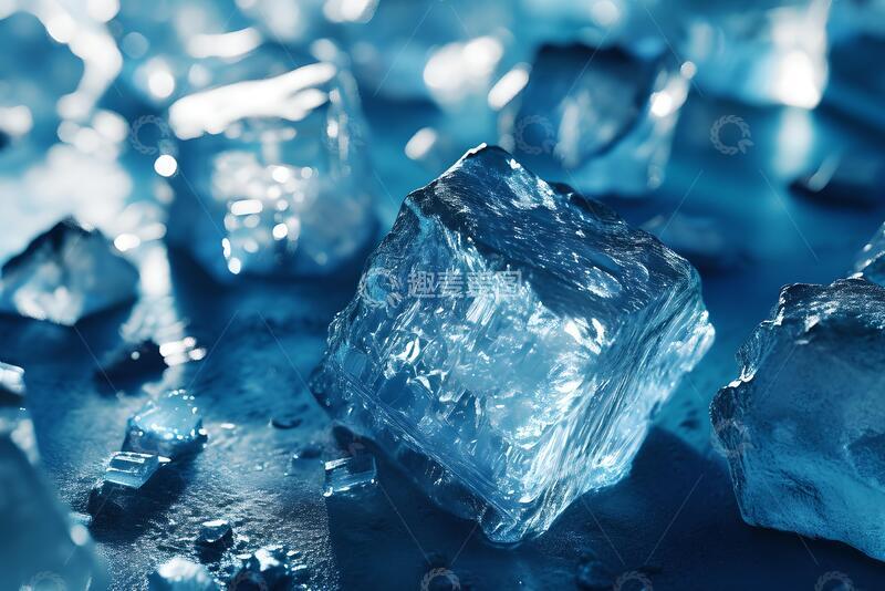 高清大图下载【趣麦麦图】放在蓝色背景上的冰块2