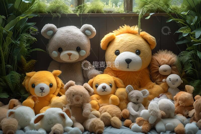 高清大图下载【趣麦麦图】地板上的毛绒动物