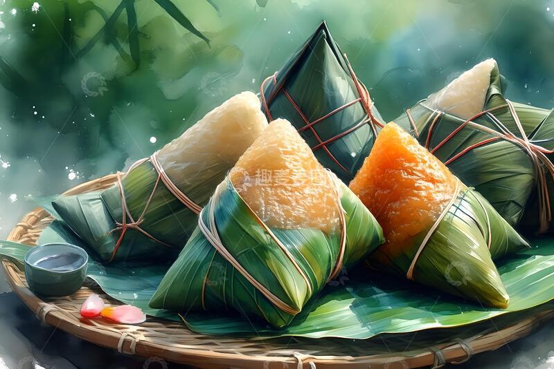高清大图下载【趣麦麦图】端午节粽子手绘水彩插画1