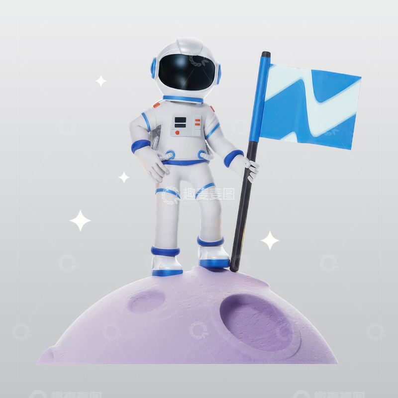 源文件下载【趣麦麦图】月球上的宇航员与旗帜blend模型图标