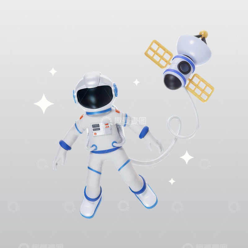源文件下载【趣麦麦图】太空中的宇航员3D插画blend模型图标1