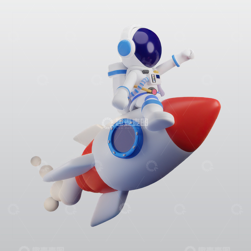 源文件下载【趣麦麦图】宇航员乘坐火箭3D插图blend模型图标1