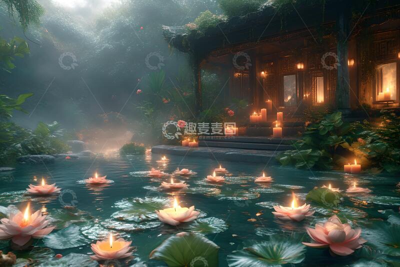 高清大图下载【趣麦麦图】Spa药草压球，鸡蛋花，荷花，蜡烛