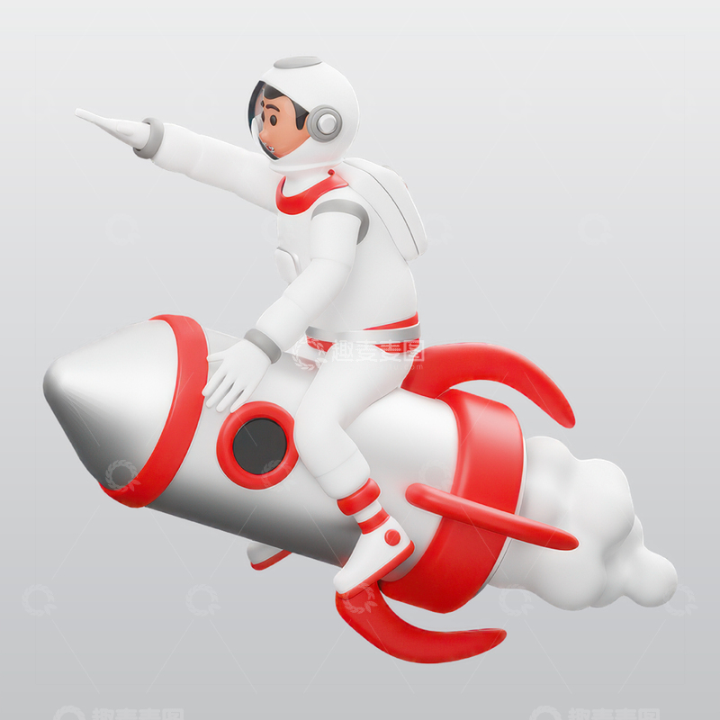 源文件下载【趣麦麦图】宇航员乘坐火箭3D插图blend模型图标2