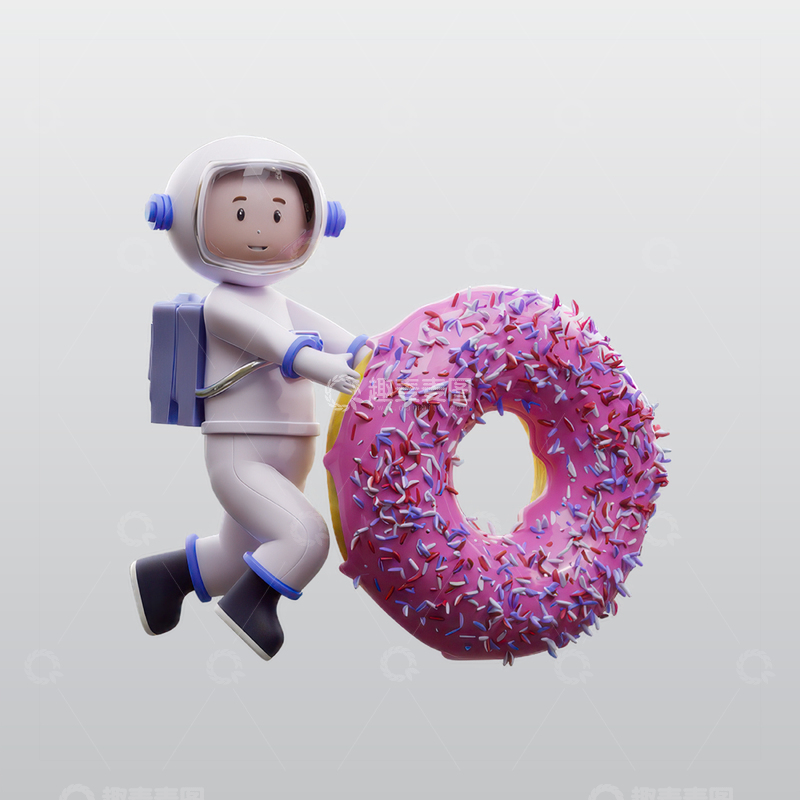 源文件下载【趣麦麦图】宇航员与甜甜圈3D插图blend模型图标2