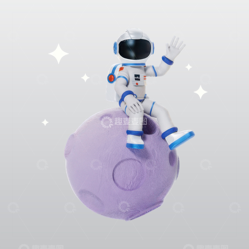 源文件下载【趣麦麦图】月球上的宇航员3D插画blend模型图标