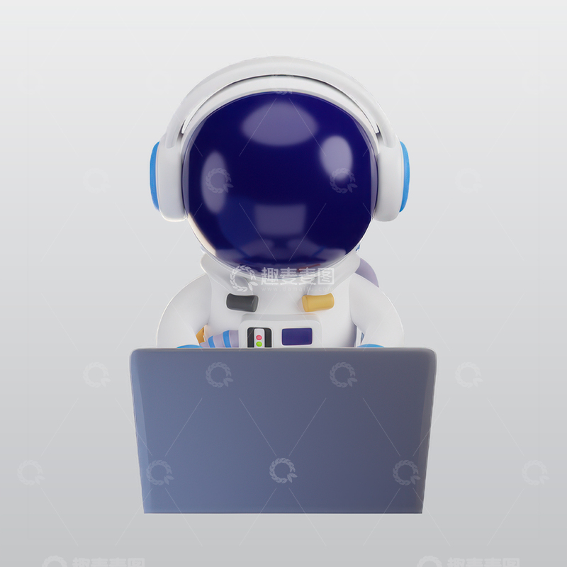 源文件下载【趣麦麦图】宇航员使用笔记本电脑工作blend模型3