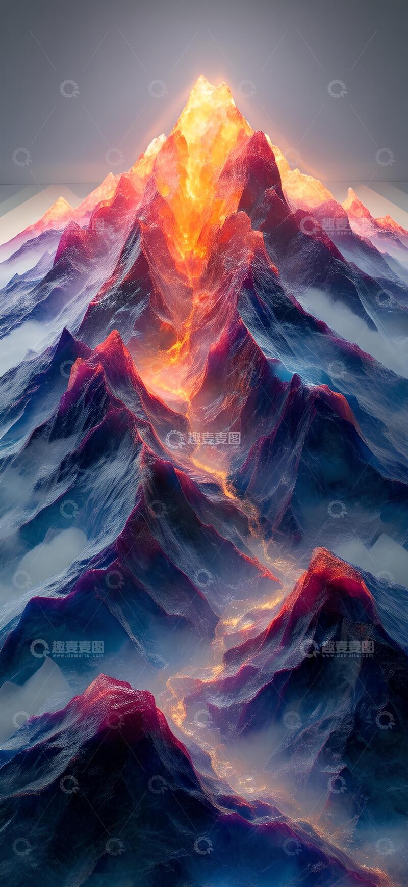 高清大图下载【趣麦麦图】3d渲染山脉地形中的亚克力板