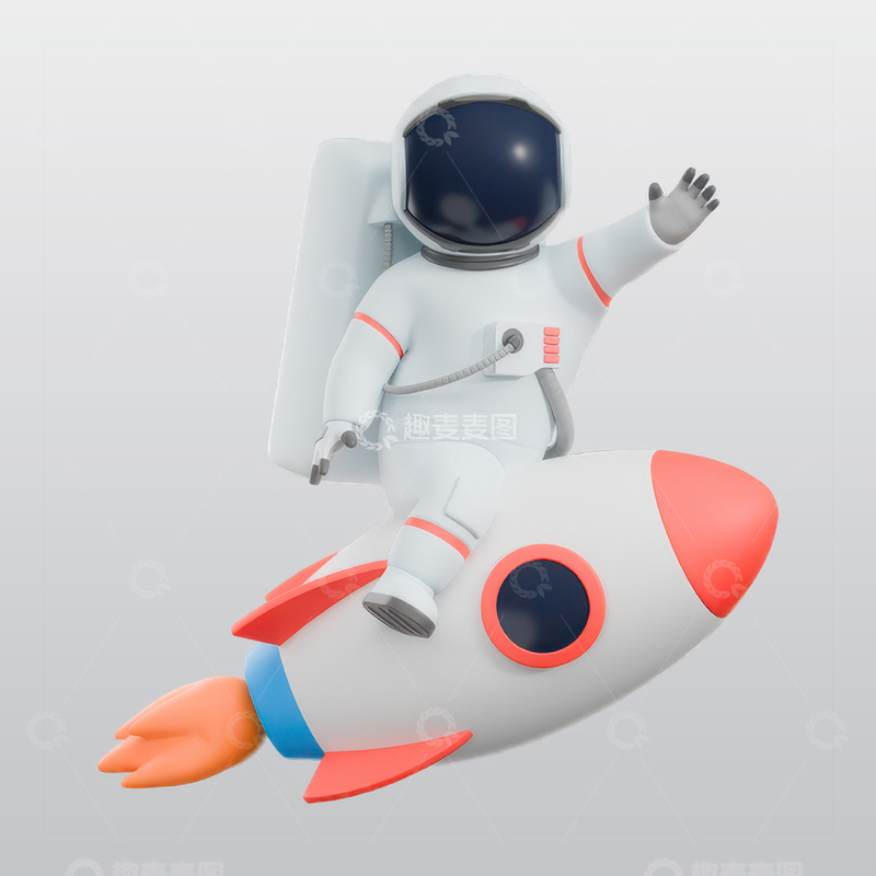 源文件下载【趣麦麦图】宇航员骑火箭3D插图blend模型素材3