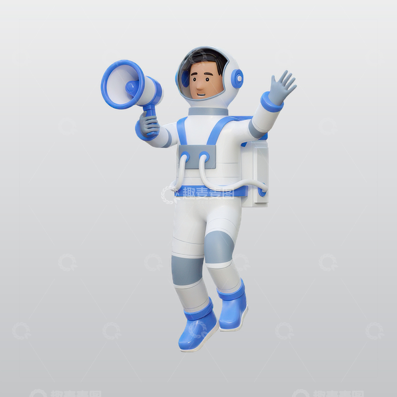 源文件下载【趣麦麦图】宇航员手持扩音器3D插图blend模型