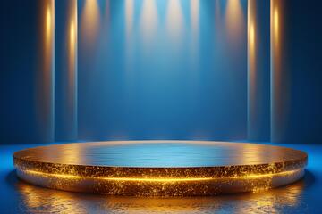 3D渲染金黄色舞台或讲台的广告