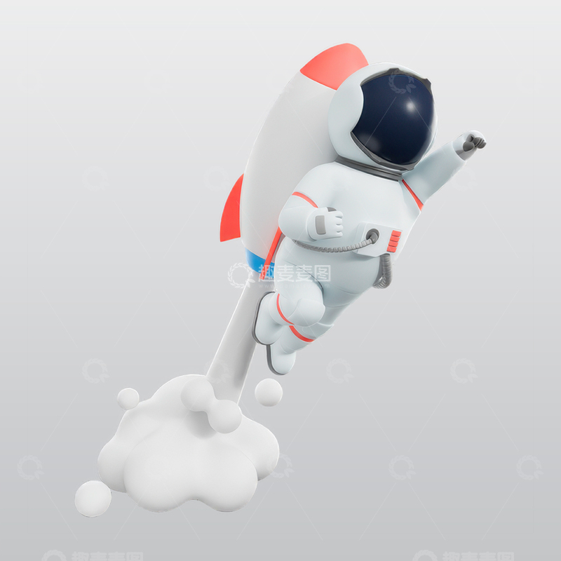 源文件下载【趣麦麦图】宇航员飞行与火箭3D插图blend模型