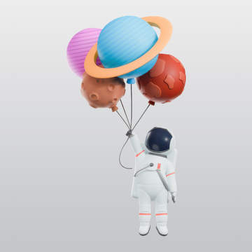 宇航员浮动与行星3D插图blend模型