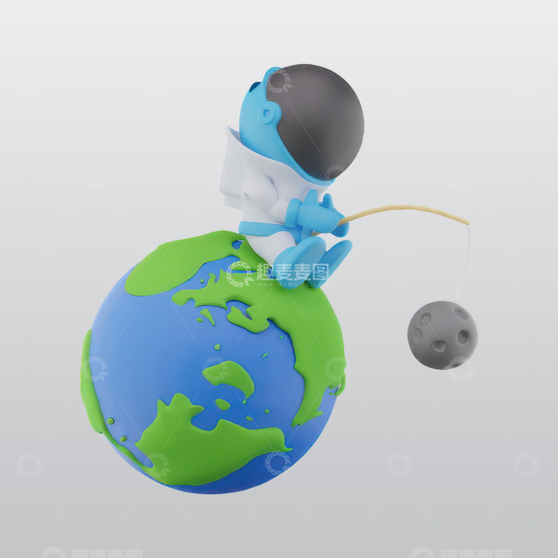 源文件下载【趣麦麦图】宇航员月球3D图标blend模型图标海报