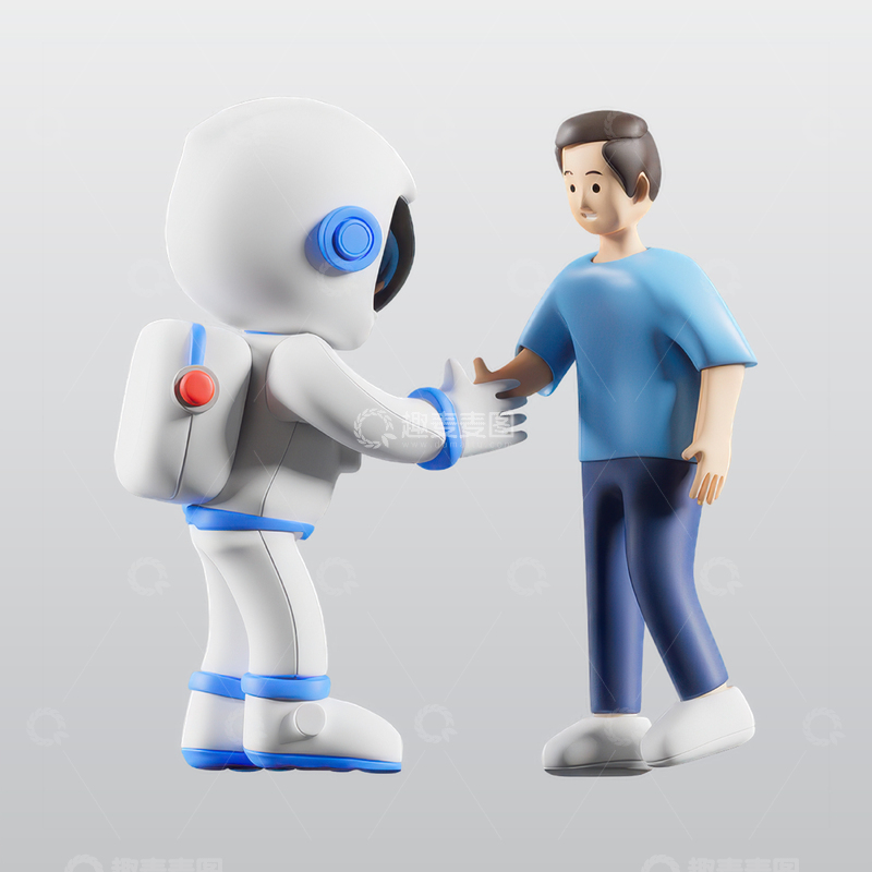 源文件下载【趣麦麦图】宇航员与人类握手3D插图blend模型