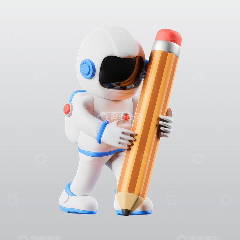 源文件下载【趣麦麦图】宇航员使用铅笔写作3D插图blend模型