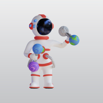 宇航员使用杠铃锻炼3D插图blend模型