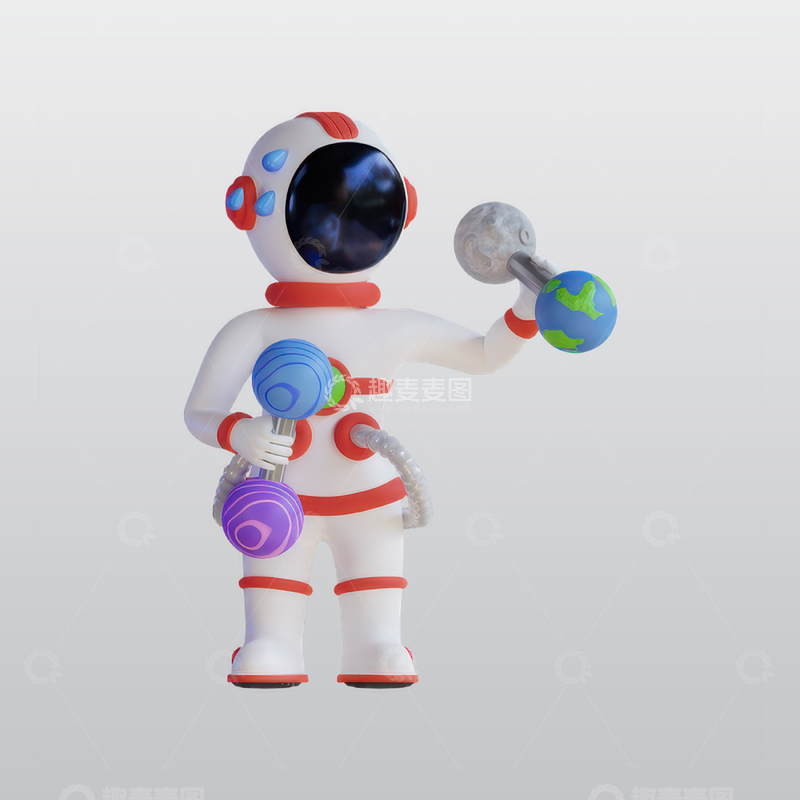 源文件下载【趣麦麦图】宇航员使用杠铃锻炼3D插图blend模型