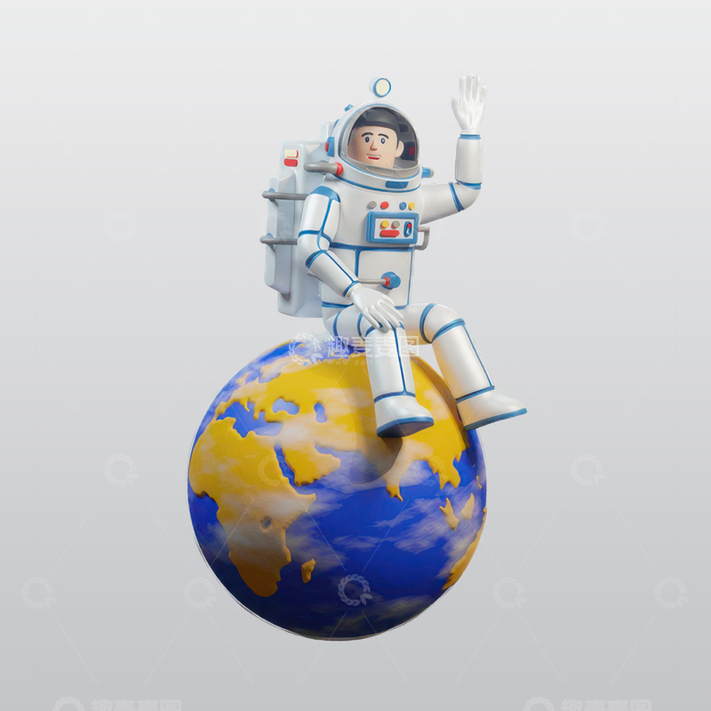 源文件下载【趣麦麦图】坐在地球的宇航员图标blend模型图标