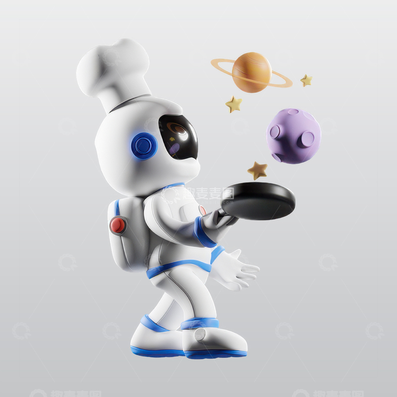 源文件下载【趣麦麦图】宇航员拿着煎锅3D插图blend模型图标