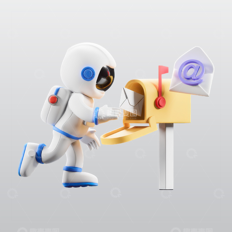 源文件下载【趣麦麦图】宇航员邮寄邮件3D图标blend模型图标