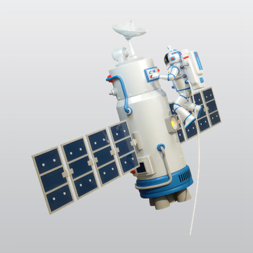 在太空维修卫星的宇航员插图blend模型