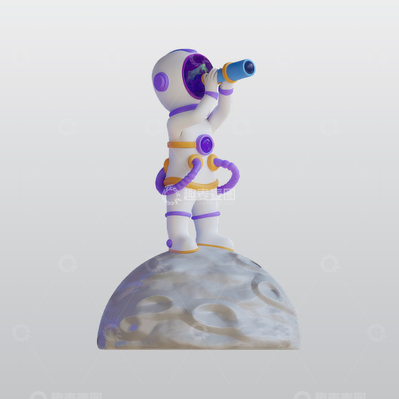 源文件下载【趣麦麦图】-宇航员使用望远镜寻找行星blend模型