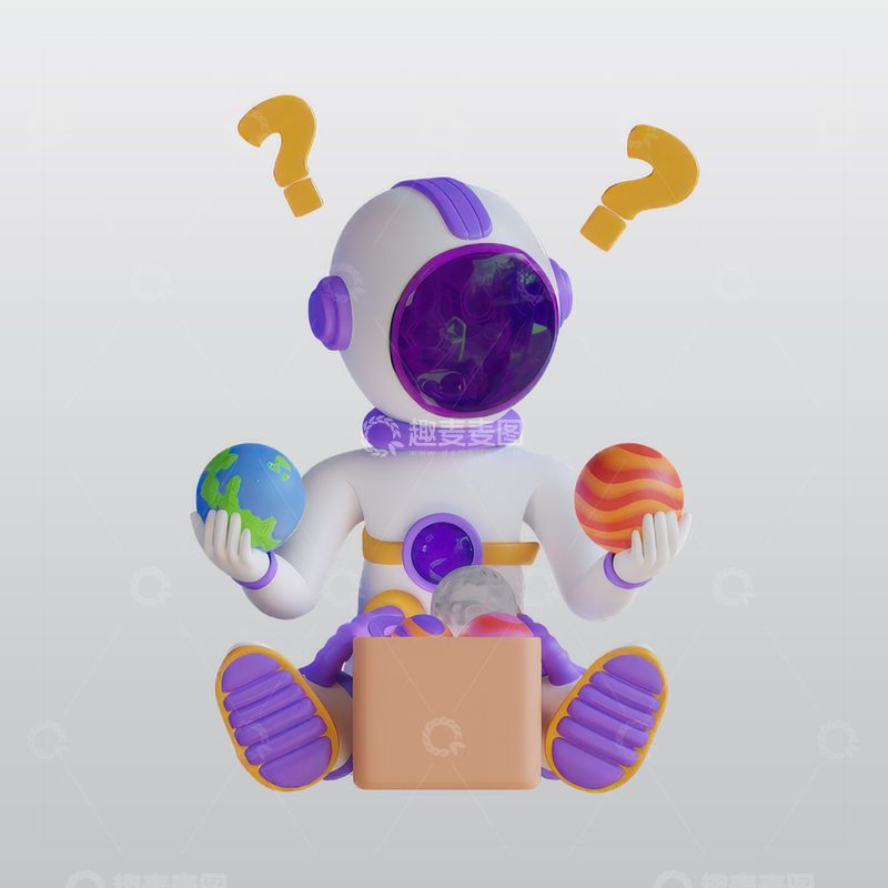 源文件下载【趣麦麦图】宇航员坐在月球上举着气球blend模型1