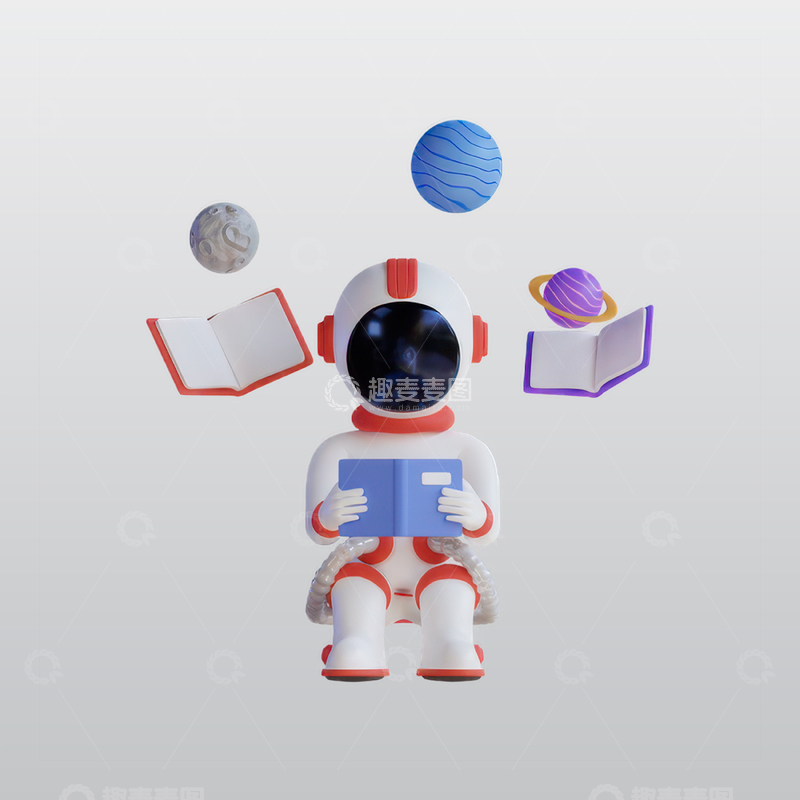 源文件下载【趣麦麦图】宇航员阅读书3D插图blend模型素材