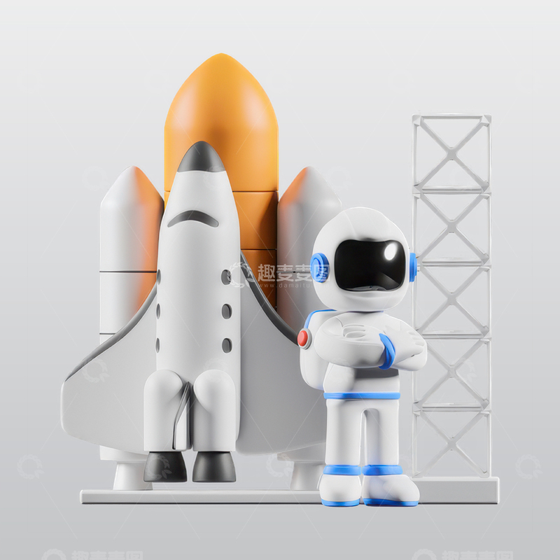 源文件下载【趣麦麦图】宇航员火箭发射3D插图blend模型海报