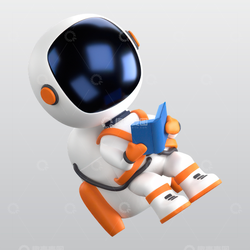 源文件下载【趣麦麦图】宇航员阅读书3D插图blend模型素材1