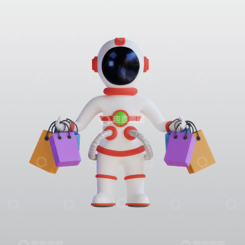 源文件下载【趣麦麦图】宇航员拿着购物袋3D插图blend模型