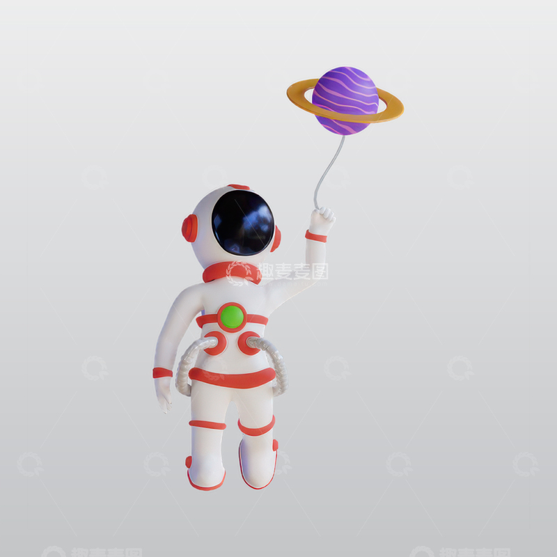 源文件下载【趣麦麦图】宇航员与飘浮的行星气球插图blend模型1