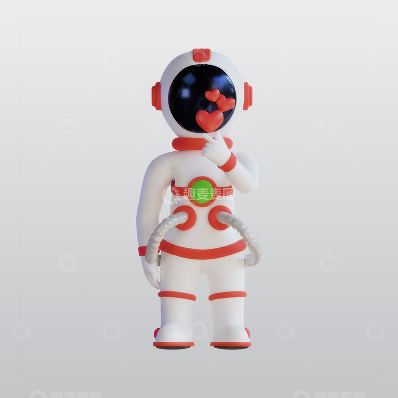源文件下载【趣麦麦图】宇航员与爱的心3D插图blend模型图标