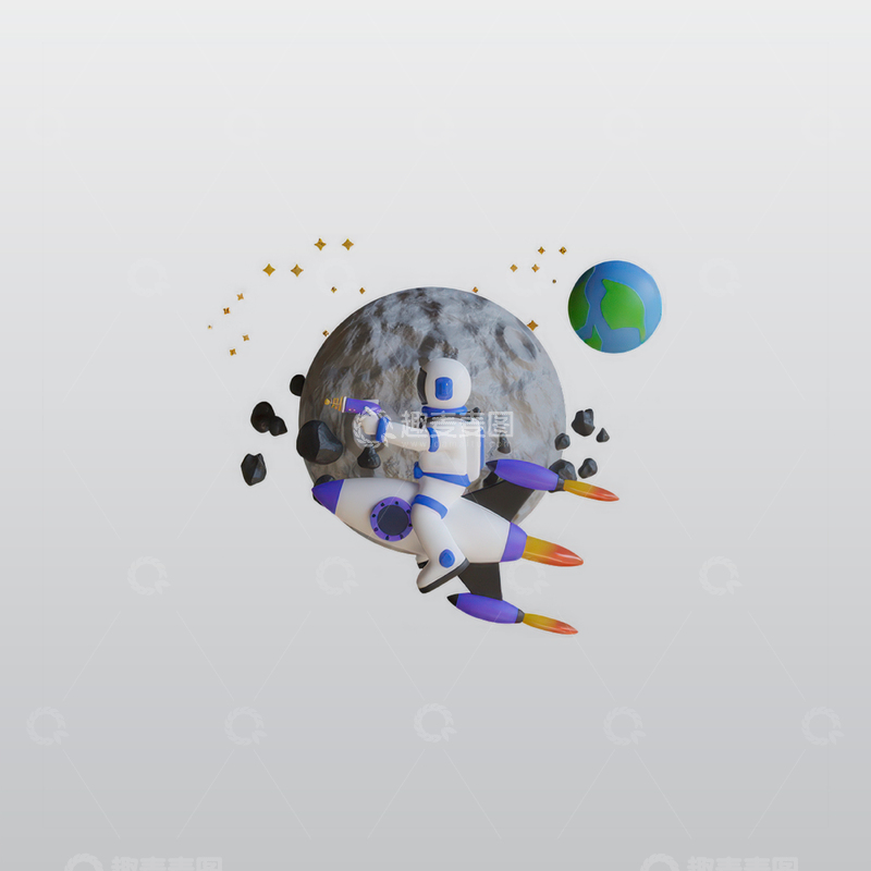 源文件下载【趣麦麦图】宇航员在太空乘坐火箭插图blend模型
