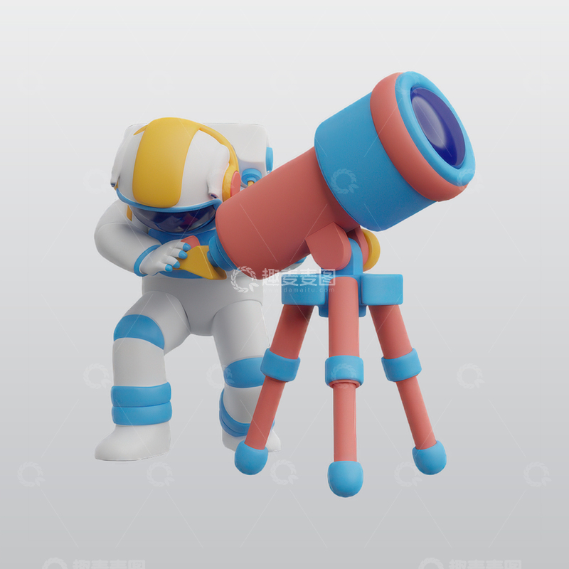 源文件下载【趣麦麦图】宇航员使用望远镜3D插图blend模型1