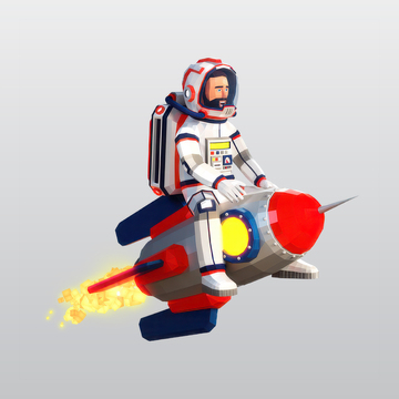 宇航员坐在火箭3D插图blend模型图标