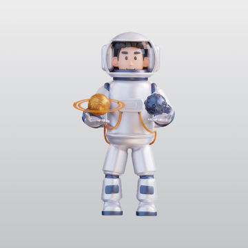宇航员举着月球和土星插图blend模型