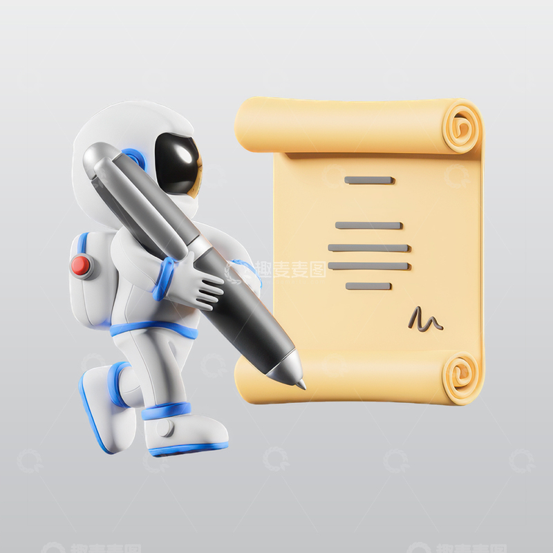 源文件下载【趣麦麦图】宇航员签署合同签名3D插图blend模型