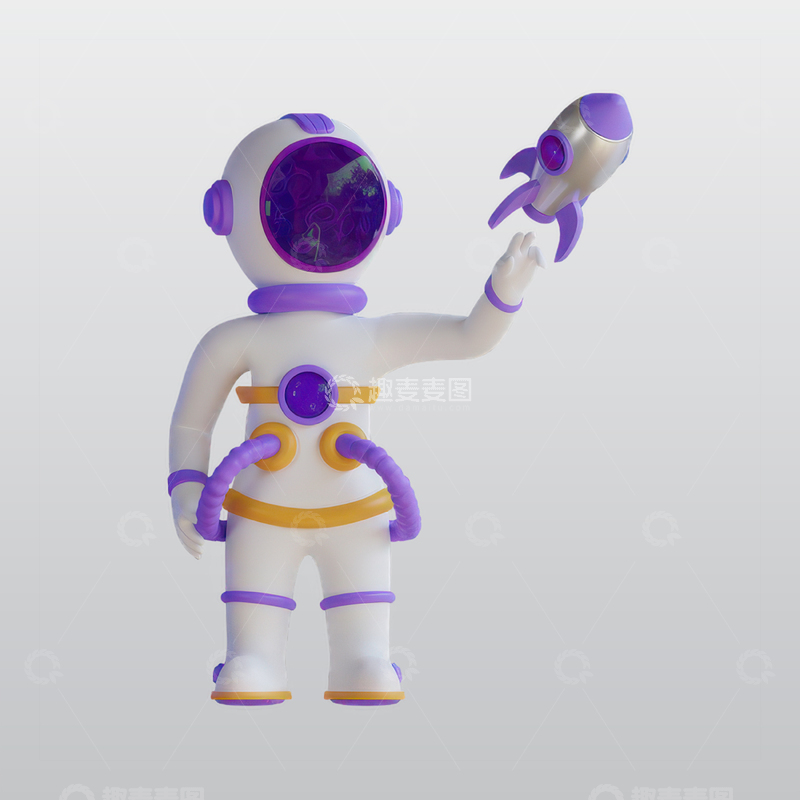 源文件下载【趣麦麦图】宇航员发射火箭3D插图blend模型图标